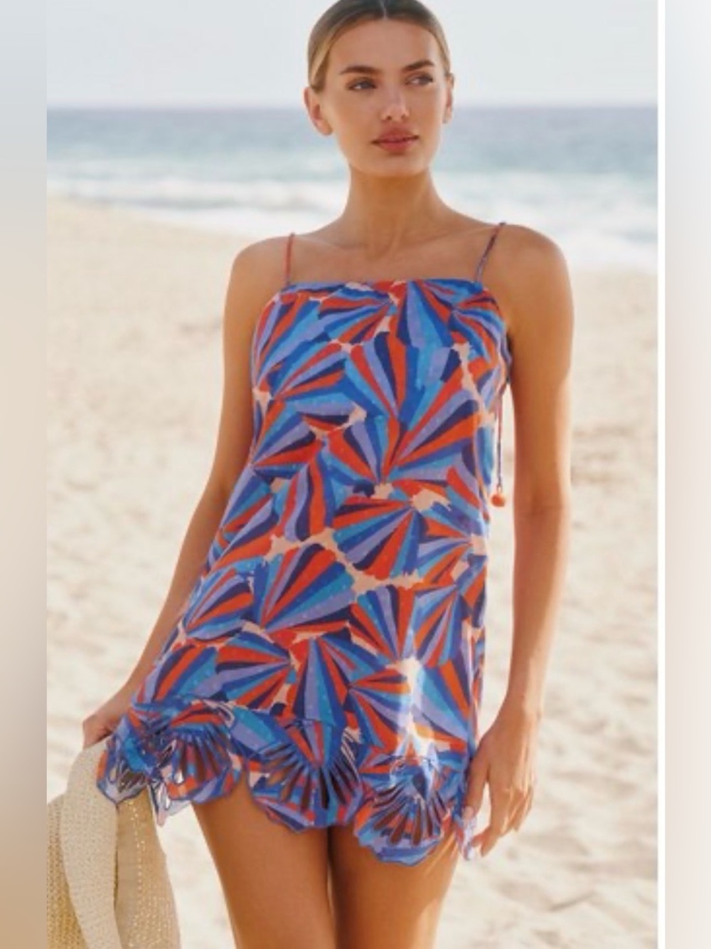 farm Rio x Anthropologie Tie Strap Shift Dress Abstract Travel Resortwear Boho